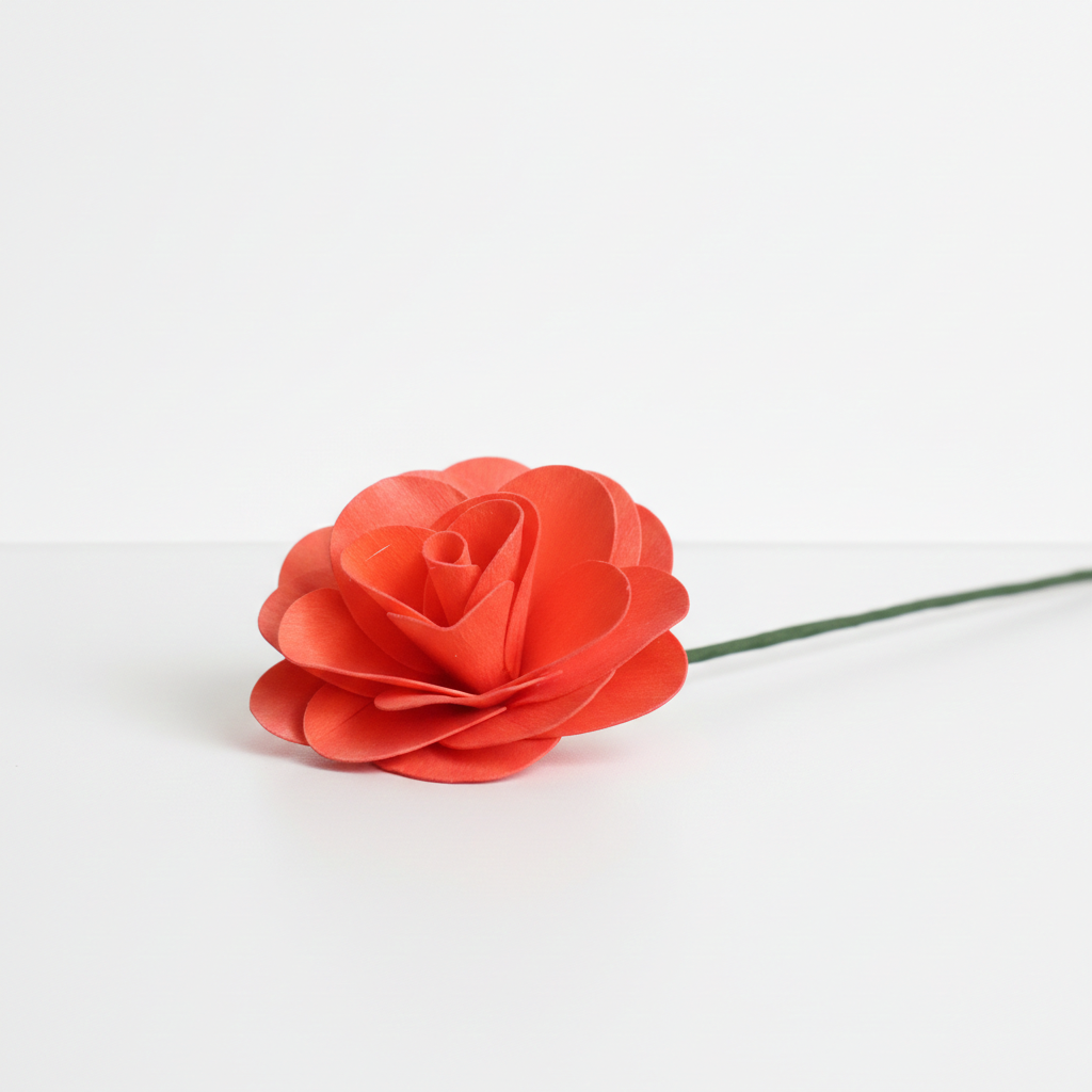 Dekorační dřevěná růže oranžová pro aranžmá a DIY projekty